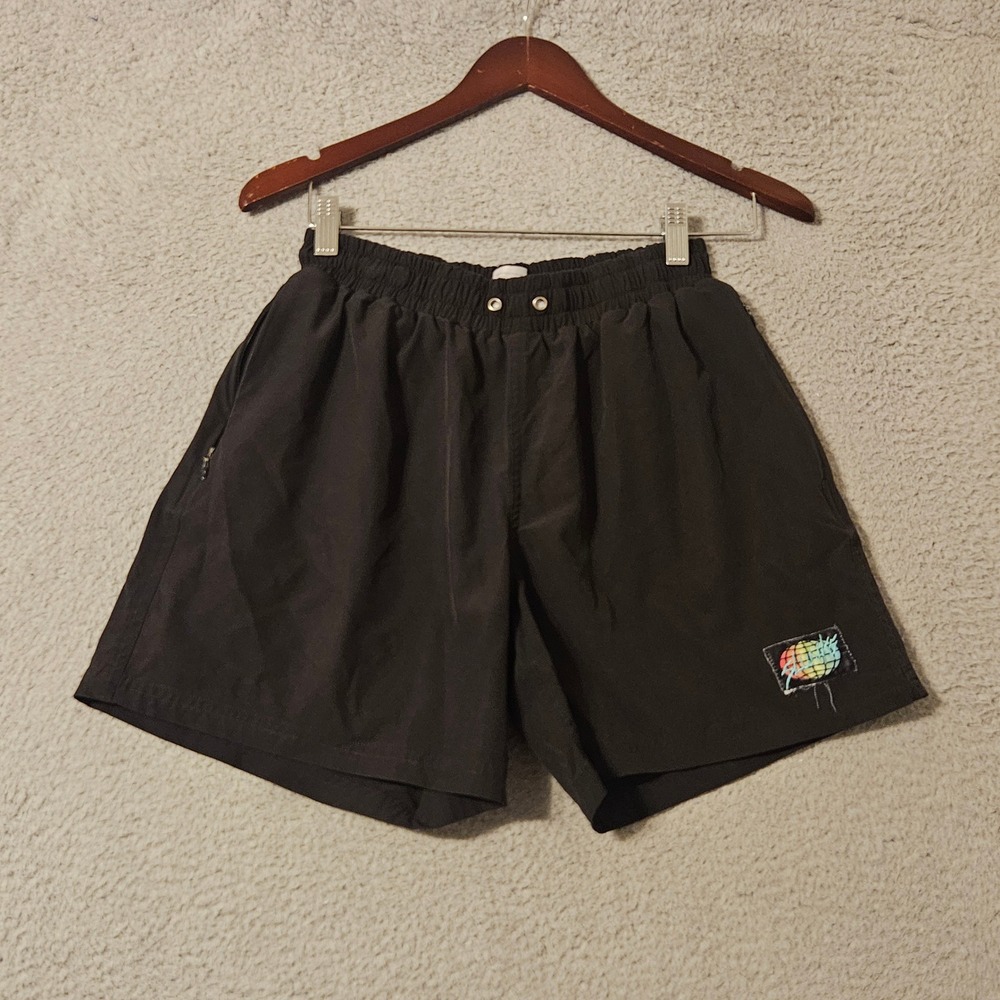 Slunks Mens Black Board Shorts Small Elastic Waist Recycled Stretch Swim Trunks